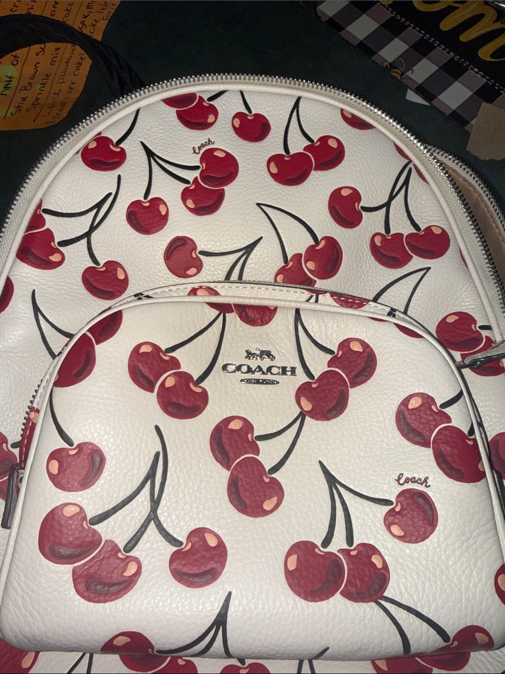 Coach White Cherry-Print Leather Mini Backpack